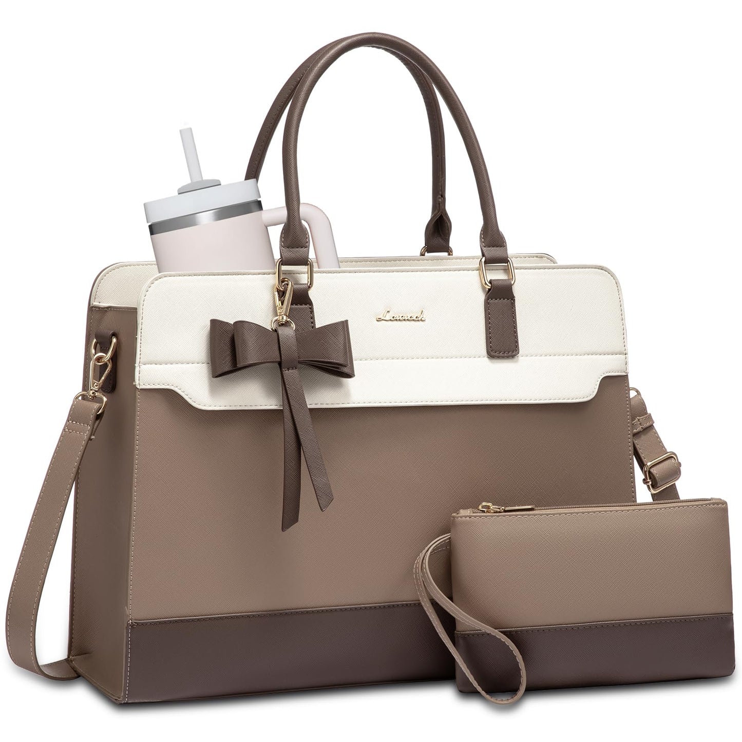 LOVEVOOK Laptop Handbags for Women, 15.6 Inch Ladies Work Bags Large Tote Bags with Compartments, PU Leather Womens Handbag Shoulder Bag for Office School Teacher Shopping Business