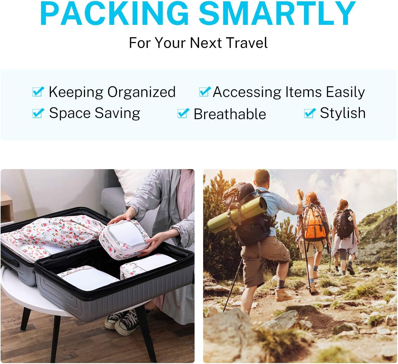 Gonex Compression Packing Cubes, 6 PCS Travel Luggage Packing Organizers with Mesh Extensible Suitcase Organiser for Travel, Pink
