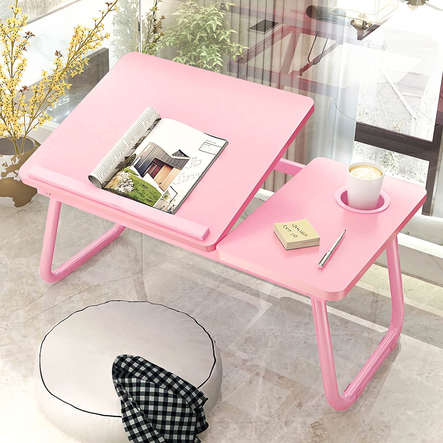 Laptop Desk, Laptop Bed Table with Foldable Legs & Cup Slot, Reading Holder Notebook Stand Breakfast Bed Tray Book Holder for Sofa, Bed, Terrace, Balcony