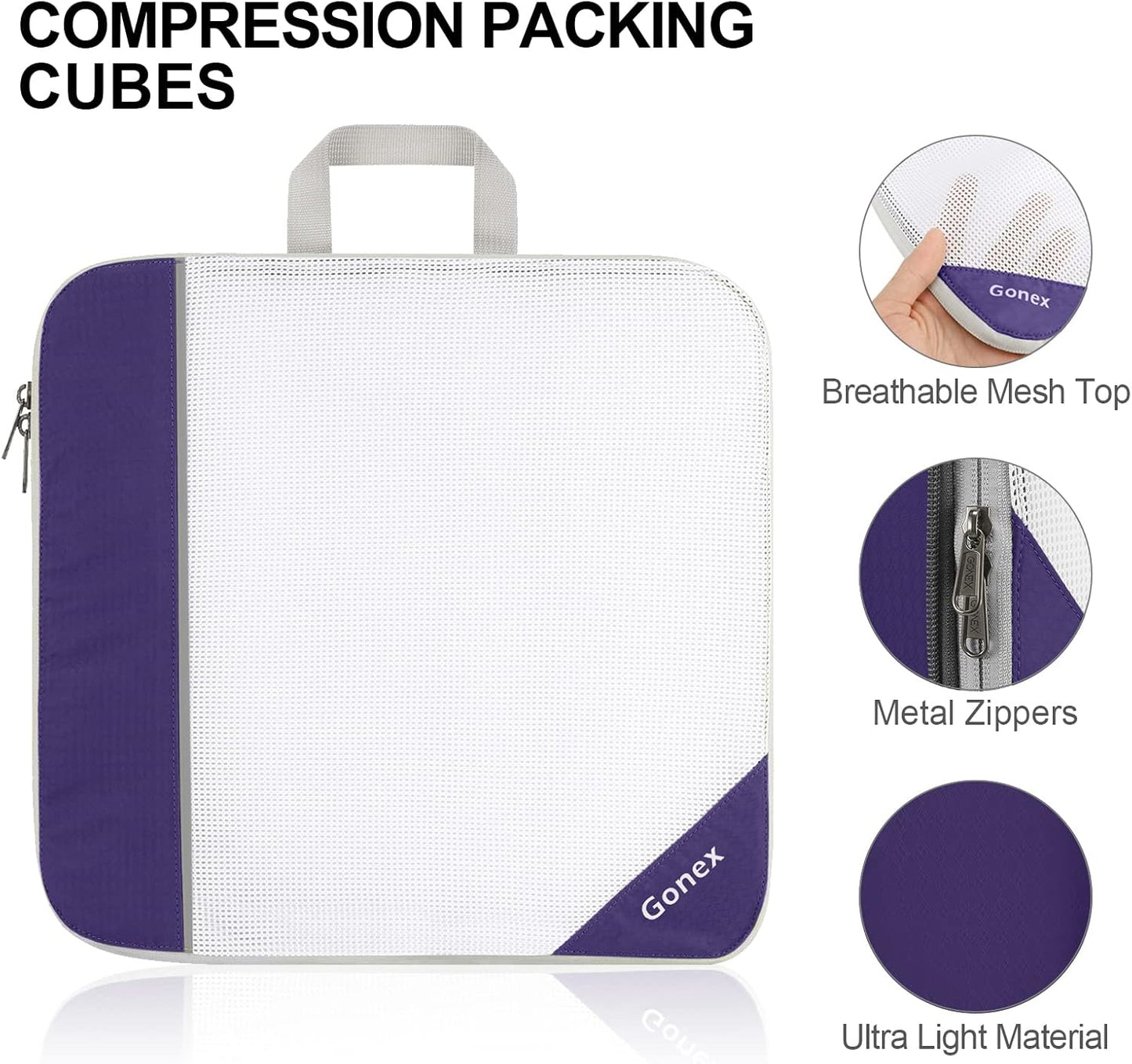 Gonex Compression Packing Cubes, 6 PCS Travel Luggage Packing Organizers with Mesh Extensible Suitcase Organiser for Travel, Pink