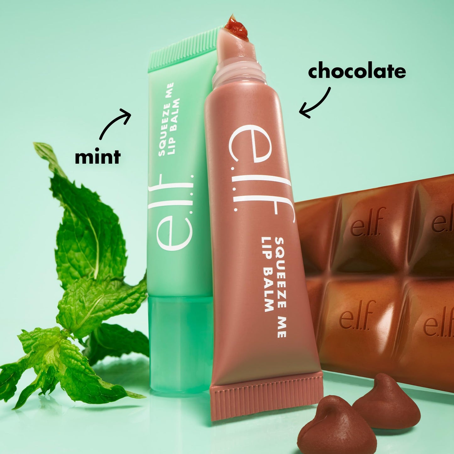 e.l.f. Squeeze Me Lip Balm Duo, Moisturizing Lip Balm for a Sheer Tint of Colour, Infused with Hyaluronic Acid, Vegan & Cruelty-Free, MINT/CHOCOLATE