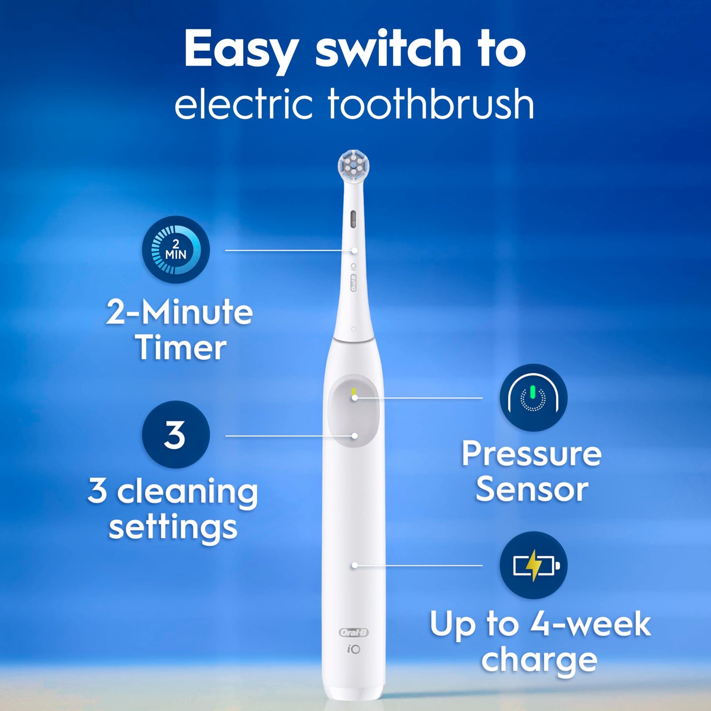Oral-B iO2 Electric Toothbrush, Night Black - Long-Lasting Battery for Travel, Includes Gentle Care Brush Head, Travel Case and Refill Holder, Easy Switch to Electric Brushing, UK Two Pin Plug