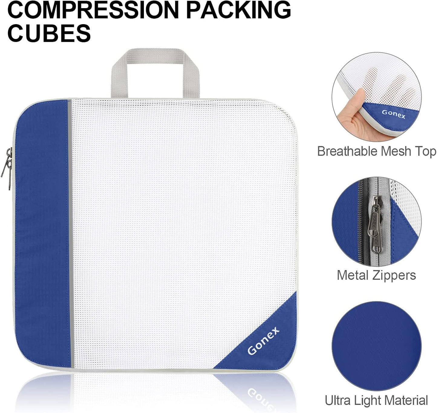 Gonex Compression Packing Cubes, 6 PCS Travel Luggage Packing Organizers with Mesh Extensible Suitcase Organiser for Travel, Pink