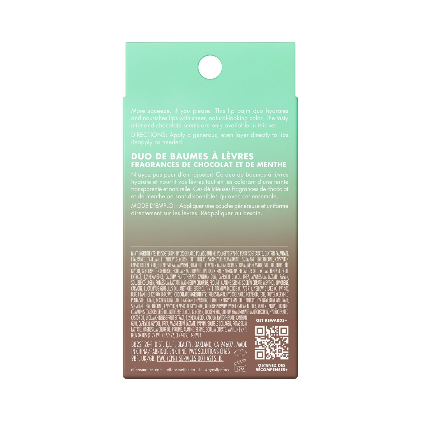 e.l.f. Squeeze Me Lip Balm Duo, Moisturizing Lip Balm for a Sheer Tint of Colour, Infused with Hyaluronic Acid, Vegan & Cruelty-Free, MINT/CHOCOLATE