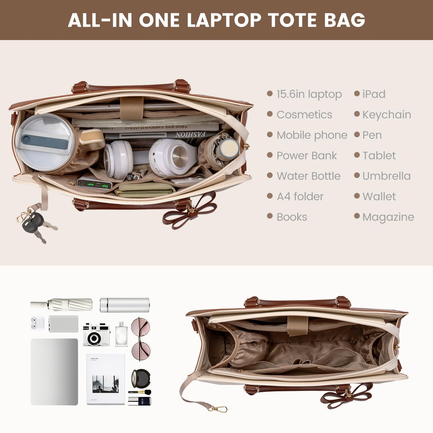 LOVEVOOK Laptop Handbags for Women, 15.6 Inch Ladies Work Bags Large Tote Bags with Compartments, PU Leather Womens Handbag Shoulder Bag for Office School Teacher Shopping Business