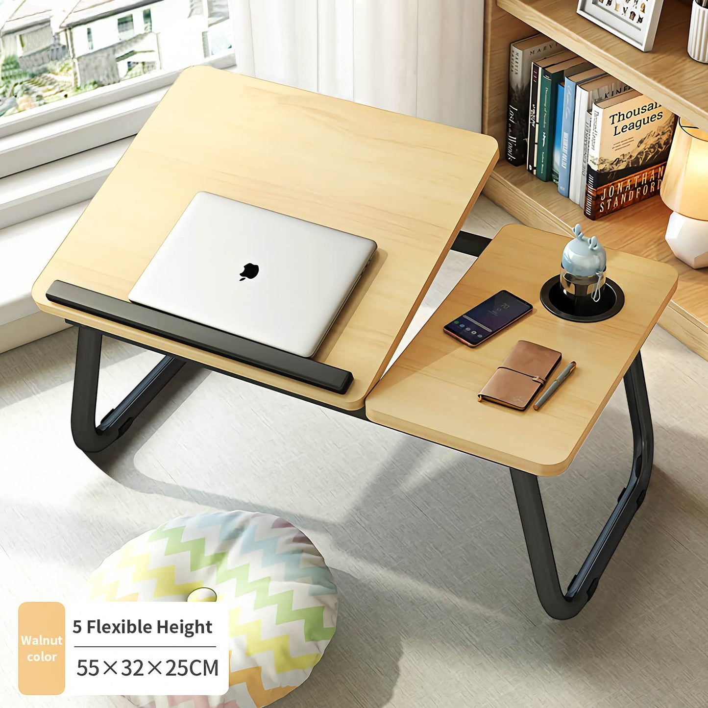 Laptop Desk, Laptop Bed Table with Foldable Legs & Cup Slot, Reading Holder Notebook Stand Breakfast Bed Tray Book Holder for Sofa, Bed, Terrace, Balcony