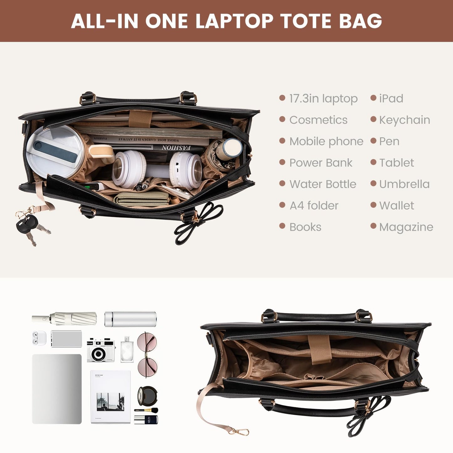 LOVEVOOK Laptop Handbags for Women, 15.6 Inch Ladies Work Bags Large Tote Bags with Compartments, PU Leather Womens Handbag Shoulder Bag for Office School Teacher Shopping Business
