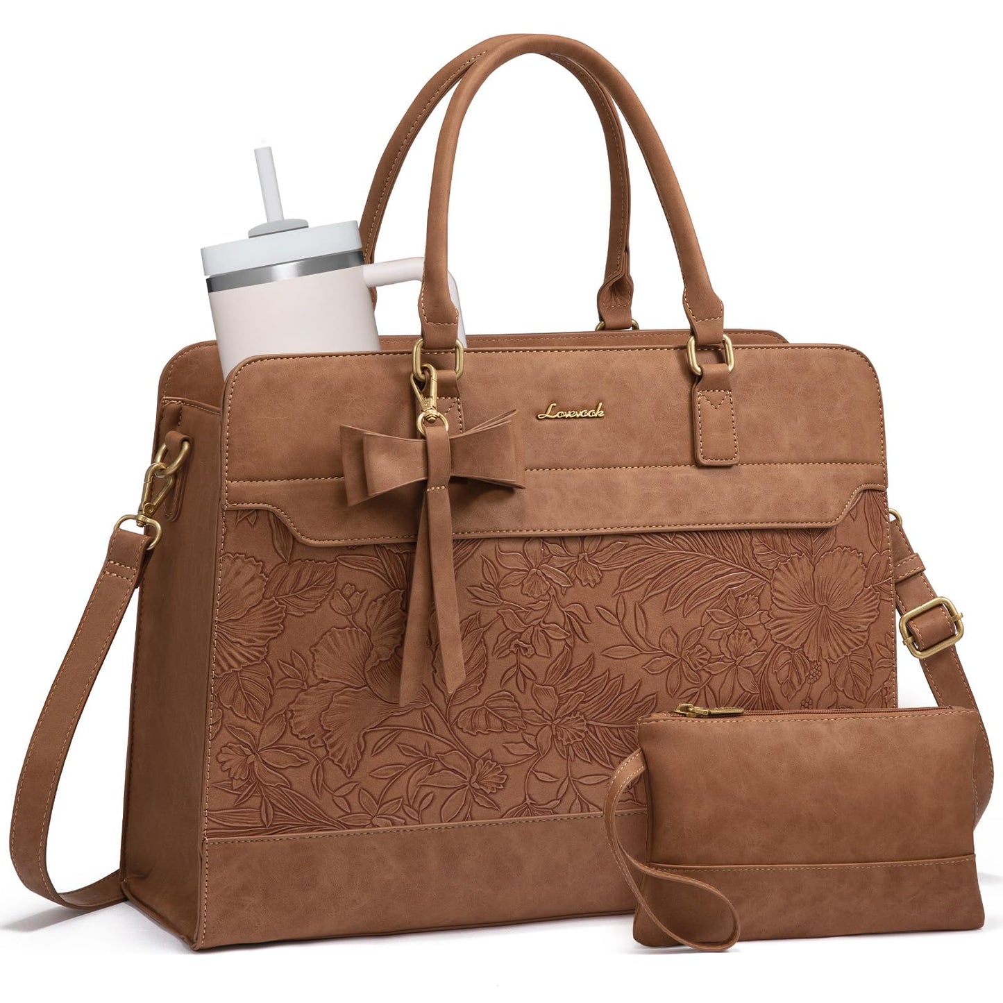 LOVEVOOK Laptop Handbags for Women, 15.6 Inch Ladies Work Bags Large Tote Bags with Compartments, PU Leather Womens Handbag Shoulder Bag for Office School Teacher Shopping Business
