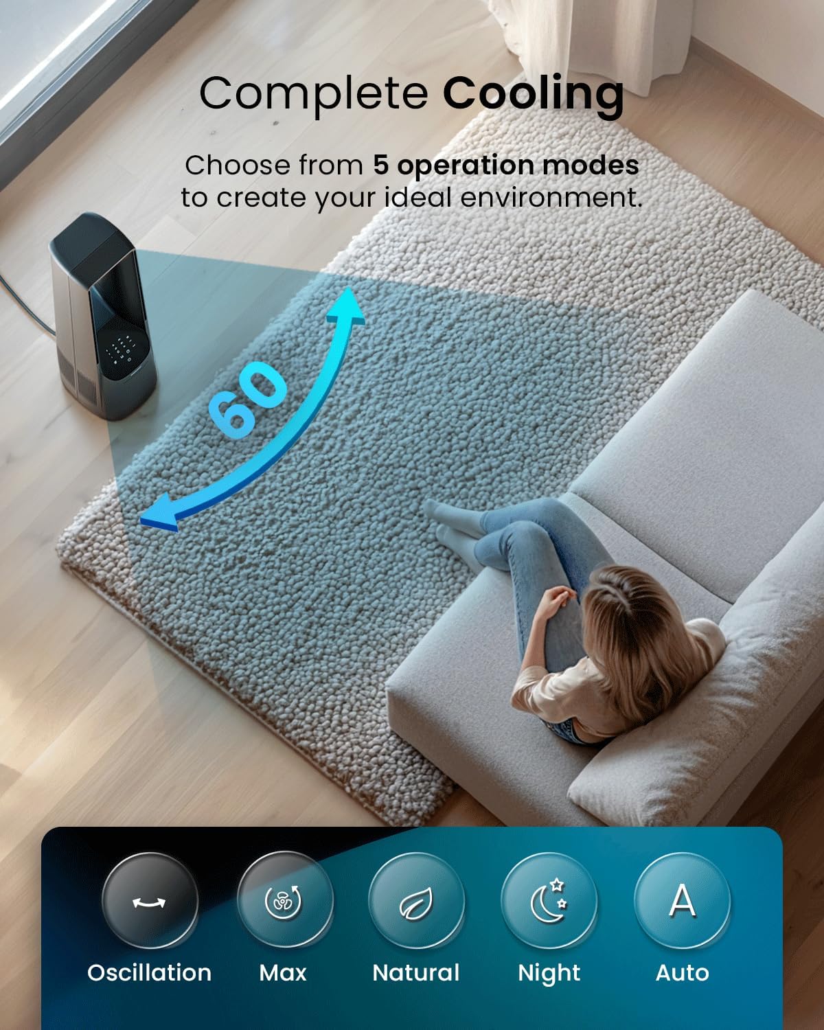 Pro Breeze® Silent Bladeless Portable Tower Fan - Ultra Quiet Standing Air Circulator with Remote Control, Timer, 6 Speeds & LED Display