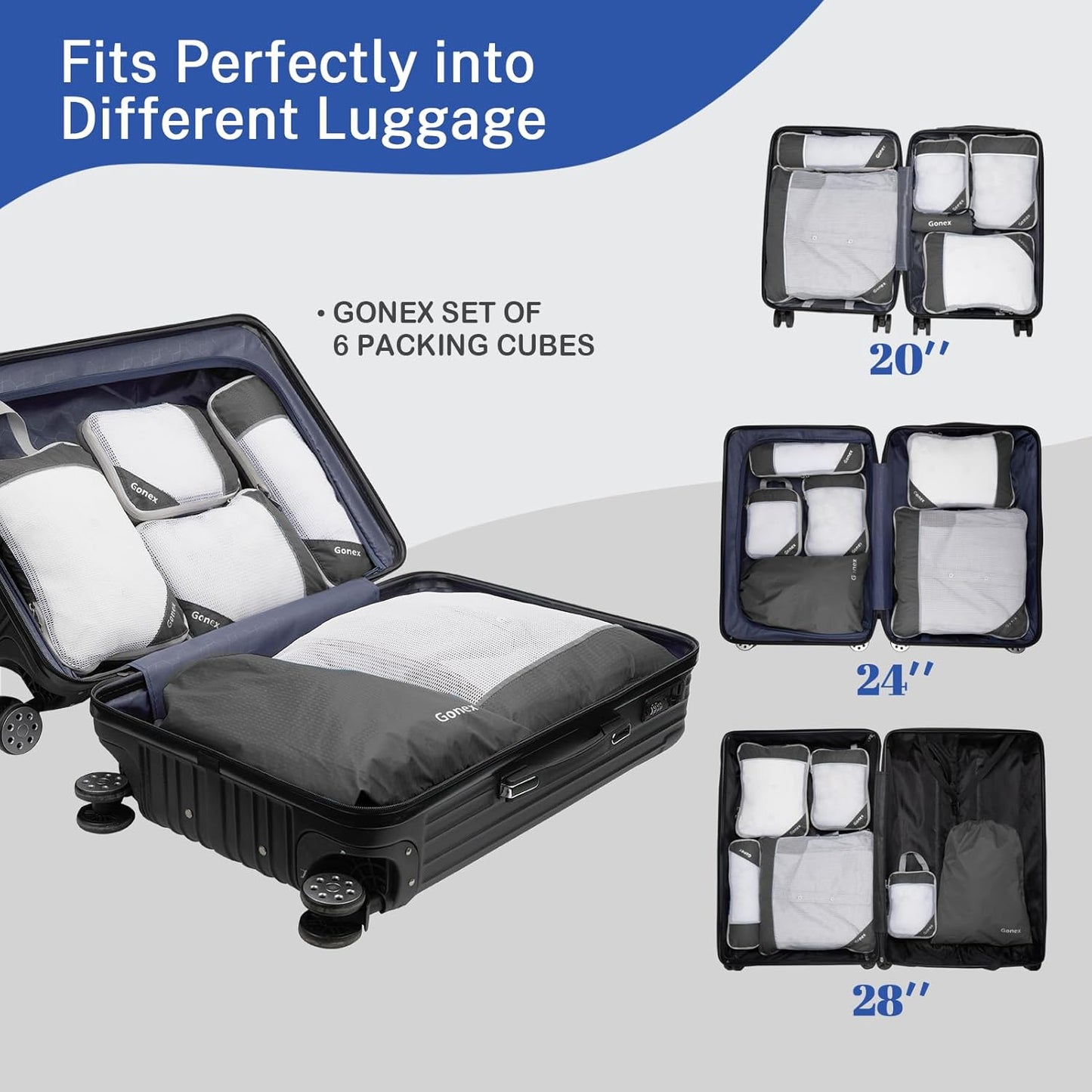Gonex Compression Packing Cubes, 6 PCS Travel Luggage Packing Organizers with Mesh Extensible Suitcase Organiser for Travel, Pink
