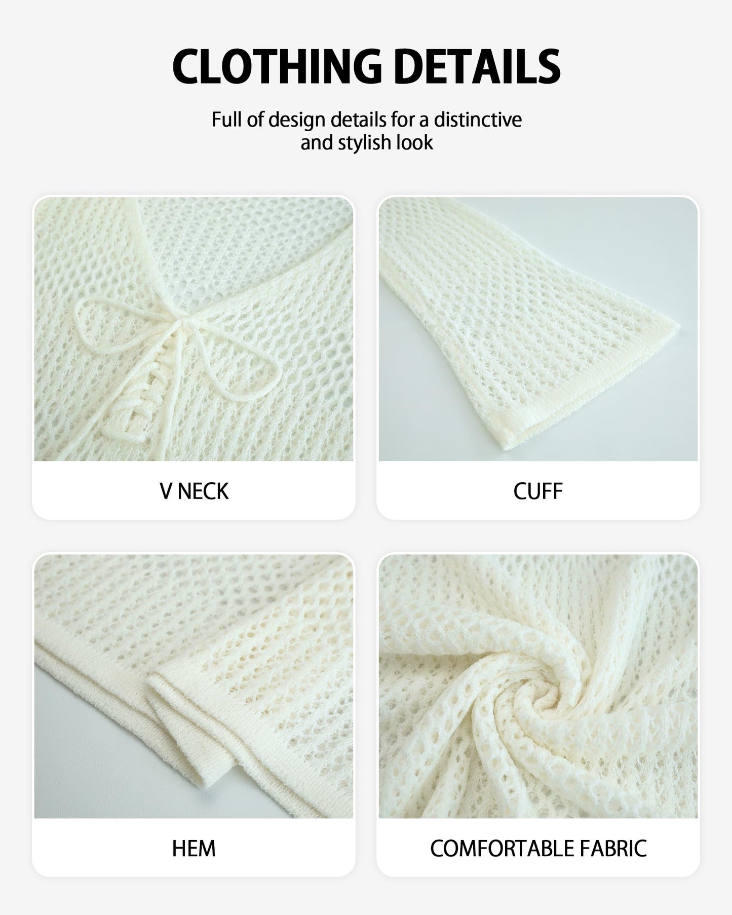 Bsubseach Women Swimsuit Crochet Coverup Long Sleeve V Neck Beach Knit Bathing Suits Cover Ups Mesh Bikini Hollow Out Dress
