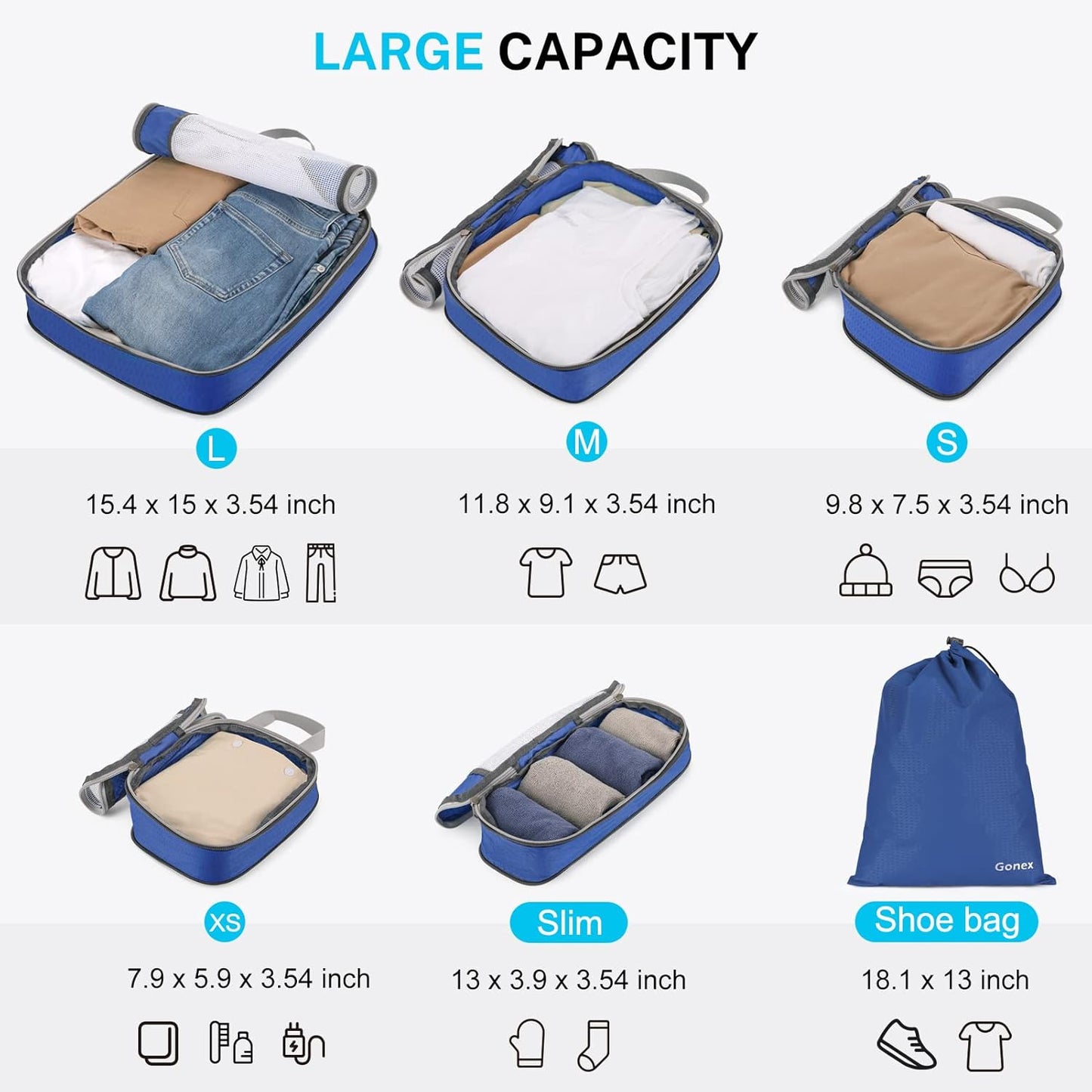 Gonex Compression Packing Cubes, 6 PCS Travel Luggage Packing Organizers with Mesh Extensible Suitcase Organiser for Travel, Pink