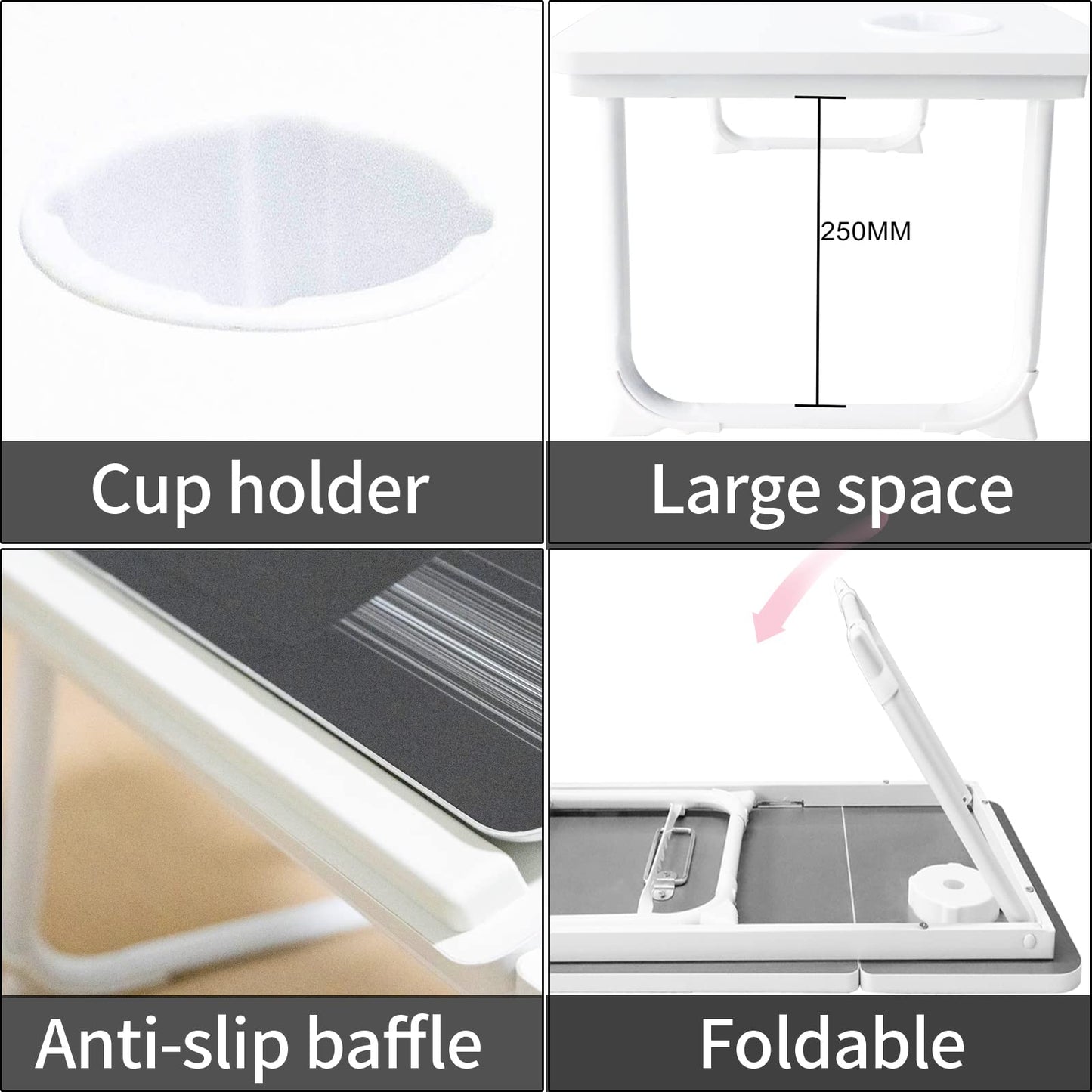 Laptop Desk, Laptop Bed Table with Foldable Legs & Cup Slot, Reading Holder Notebook Stand Breakfast Bed Tray Book Holder for Sofa, Bed, Terrace, Balcony
