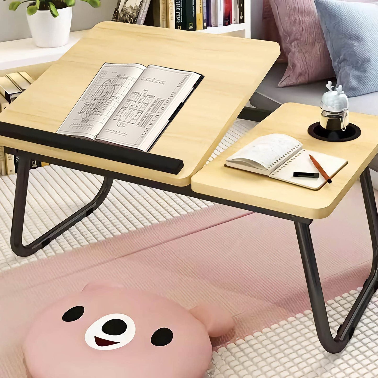 Laptop Desk, Laptop Bed Table with Foldable Legs & Cup Slot, Reading Holder Notebook Stand Breakfast Bed Tray Book Holder for Sofa, Bed, Terrace, Balcony