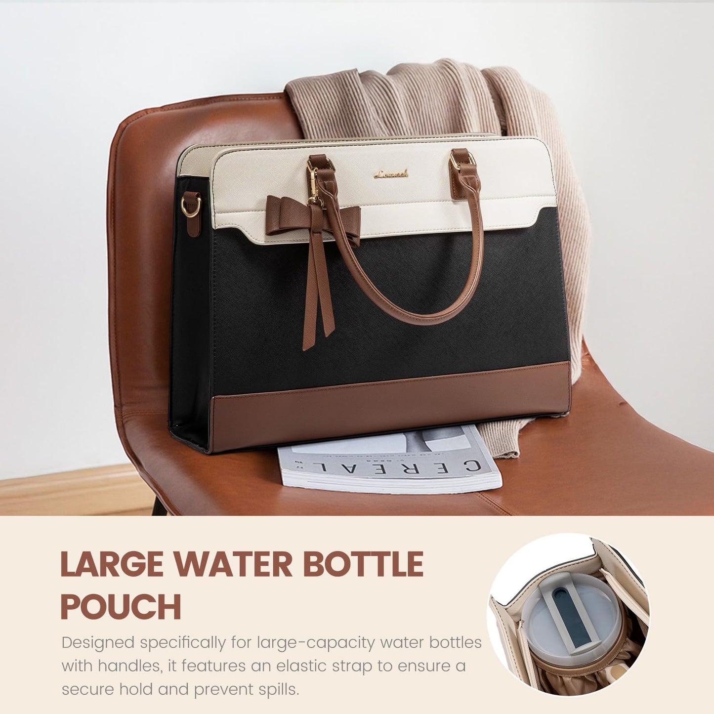 LOVEVOOK Laptop Handbags for Women, 15.6 Inch Ladies Work Bags Large Tote Bags with Compartments, PU Leather Womens Handbag Shoulder Bag for Office School Teacher Shopping Business