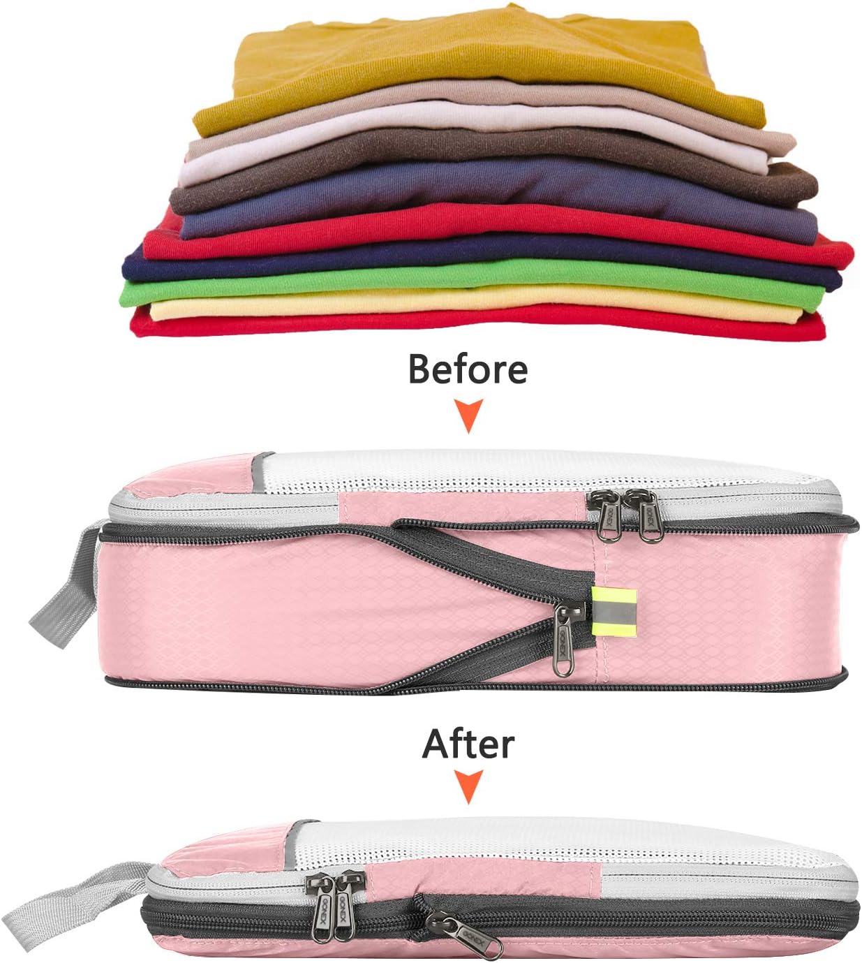 Gonex Compression Packing Cubes, 6 PCS Travel Luggage Packing Organizers with Mesh Extensible Suitcase Organiser for Travel, Pink