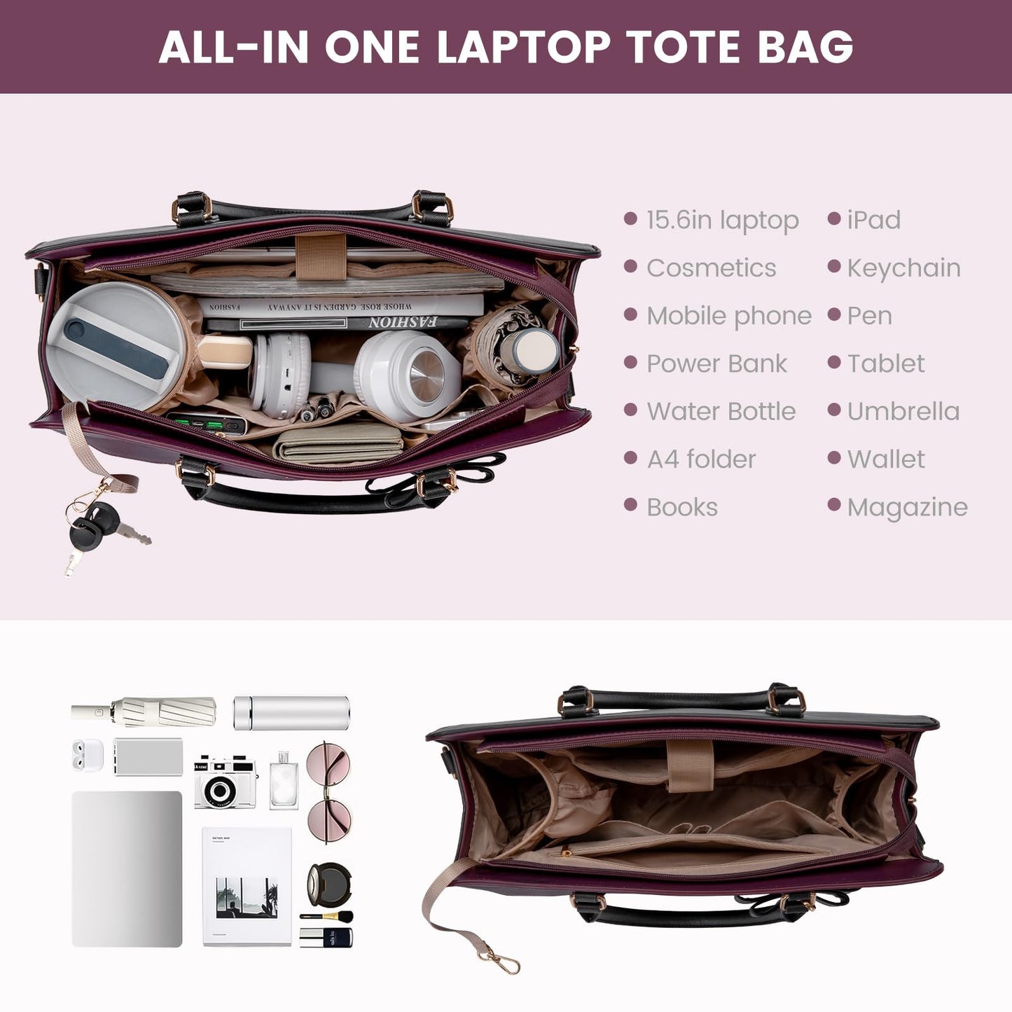 LOVEVOOK Laptop Handbags for Women, 15.6 Inch Ladies Work Bags Large Tote Bags with Compartments, PU Leather Womens Handbag Shoulder Bag for Office School Teacher Shopping Business