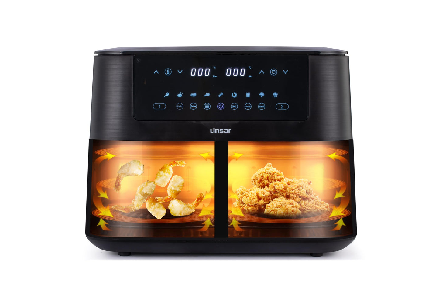 Linsar - Dual Zone Air Fryer - with Double Chamber - 8L Air Fryer 2 Baskets - with Viewing Window - Touch Screen - 9 Presets - Sync Ready Technology (Grey)