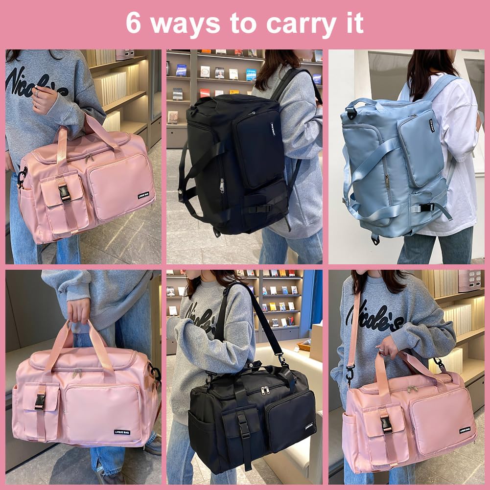 Foldable Travel Duffel With Wet and Dry Separation - Lightweight Large Capacity Holdall for Gym, Sports, Hospital, Overnight Weekend - Purple