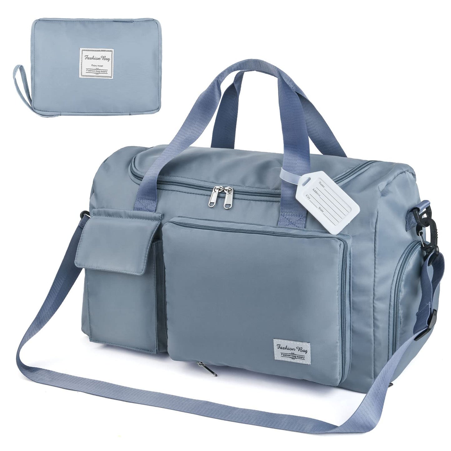 Foldable Travel Duffel With Wet and Dry Separation - Lightweight Large Capacity Holdall for Gym, Sports, Hospital, Overnight Weekend - Purple