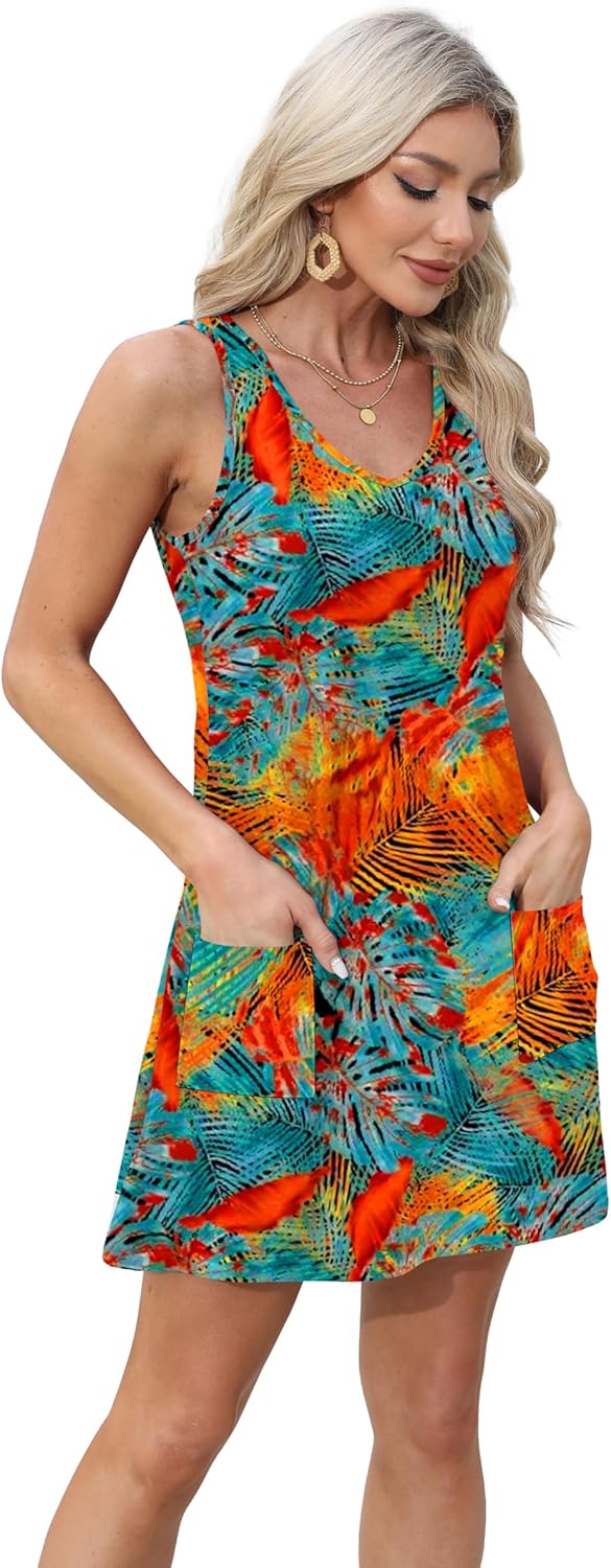 Aokosor Womens Summer Dresses 2025 Loose V Neck Sleeveless Sundress Beach Coverup with Pockets Floral/Plain/Eyelet