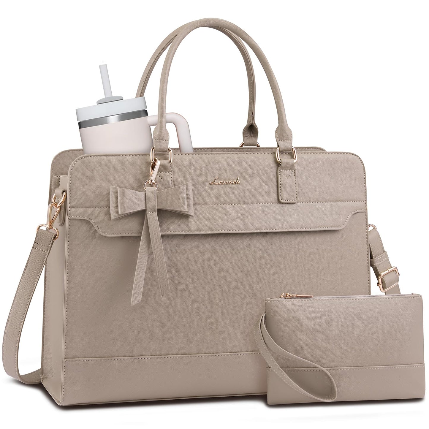 LOVEVOOK Laptop Handbags for Women, 15.6 Inch Ladies Work Bags Large Tote Bags with Compartments, PU Leather Womens Handbag Shoulder Bag for Office School Teacher Shopping Business