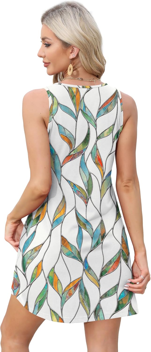 Aokosor Womens Summer Dresses 2025 Loose V Neck Sleeveless Sundress Beach Coverup with Pockets Floral/Plain/Eyelet