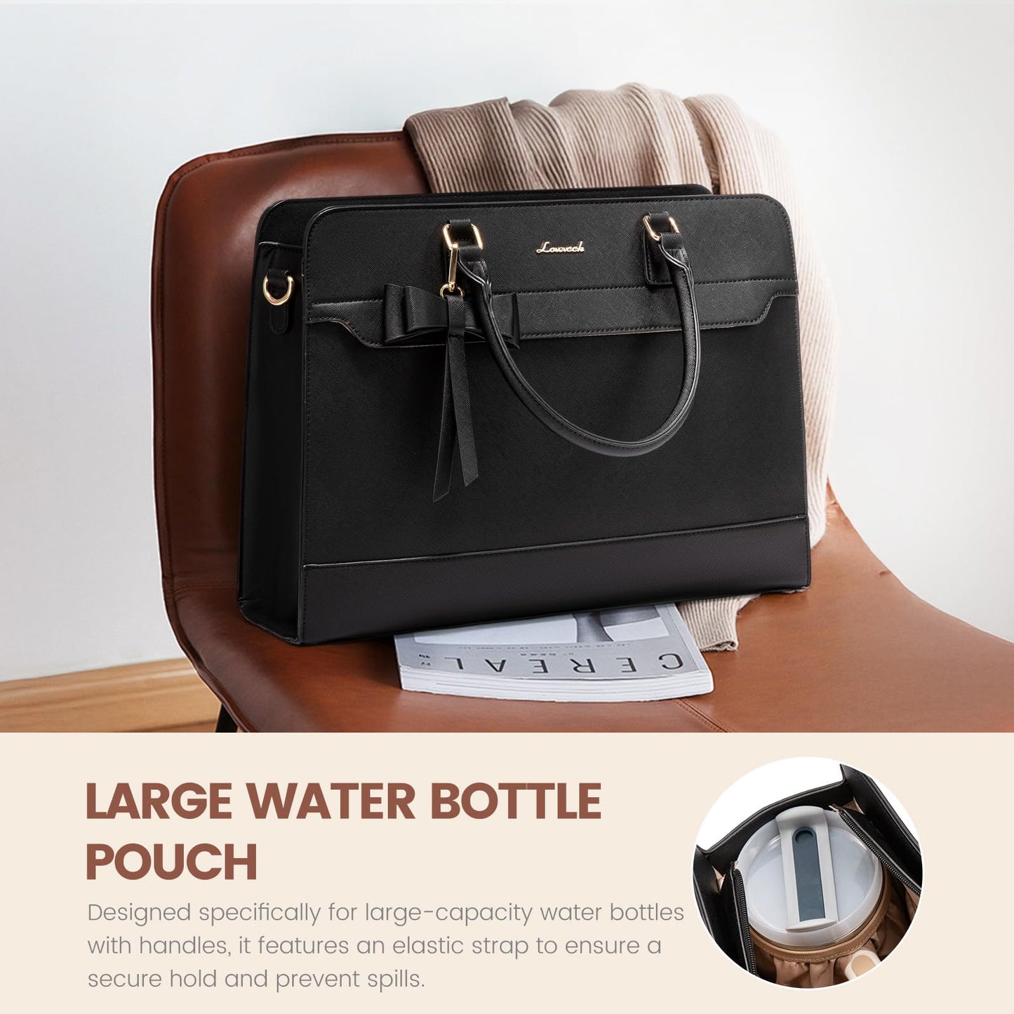 LOVEVOOK Laptop Handbags for Women, 15.6 Inch Ladies Work Bags Large Tote Bags with Compartments, PU Leather Womens Handbag Shoulder Bag for Office School Teacher Shopping Business