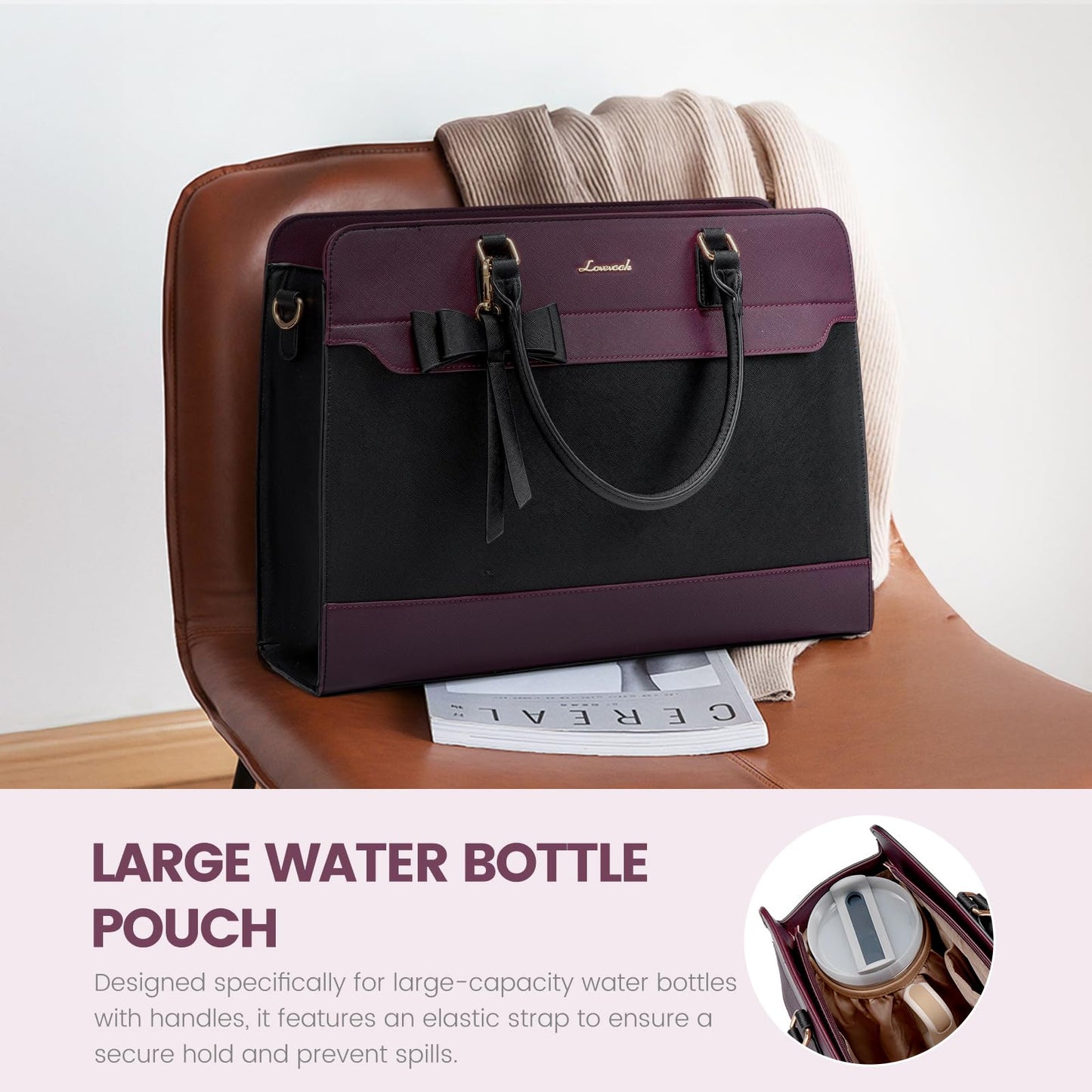 LOVEVOOK Laptop Handbags for Women, 15.6 Inch Ladies Work Bags Large Tote Bags with Compartments, PU Leather Womens Handbag Shoulder Bag for Office School Teacher Shopping Business