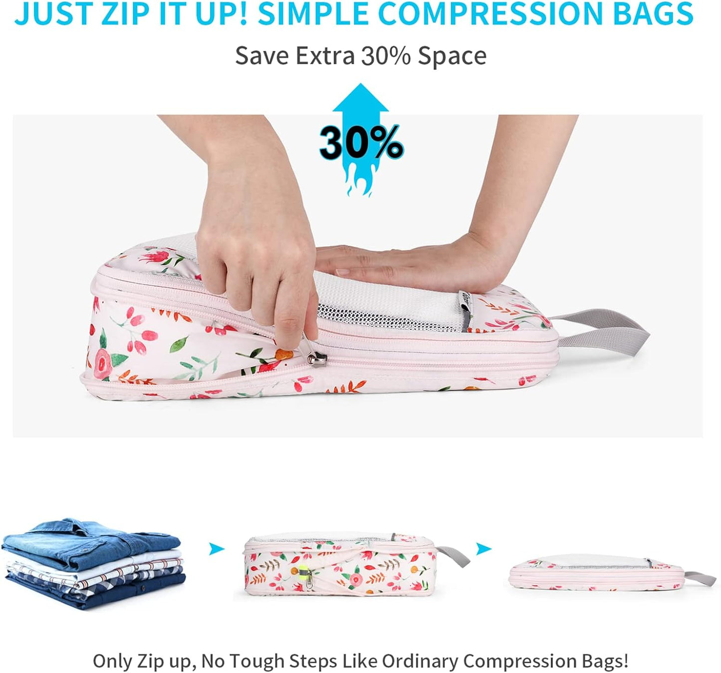Gonex Compression Packing Cubes, 6 PCS Travel Luggage Packing Organizers with Mesh Extensible Suitcase Organiser for Travel, Pink