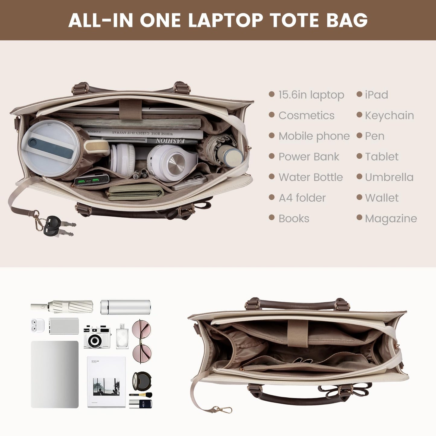 LOVEVOOK Laptop Handbags for Women, 15.6 Inch Ladies Work Bags Large Tote Bags with Compartments, PU Leather Womens Handbag Shoulder Bag for Office School Teacher Shopping Business