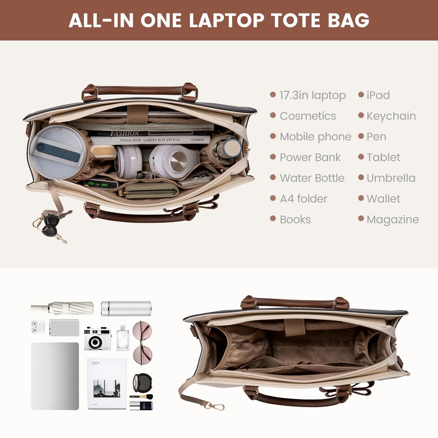 LOVEVOOK Laptop Handbags for Women, 15.6 Inch Ladies Work Bags Large Tote Bags with Compartments, PU Leather Womens Handbag Shoulder Bag for Office School Teacher Shopping Business
