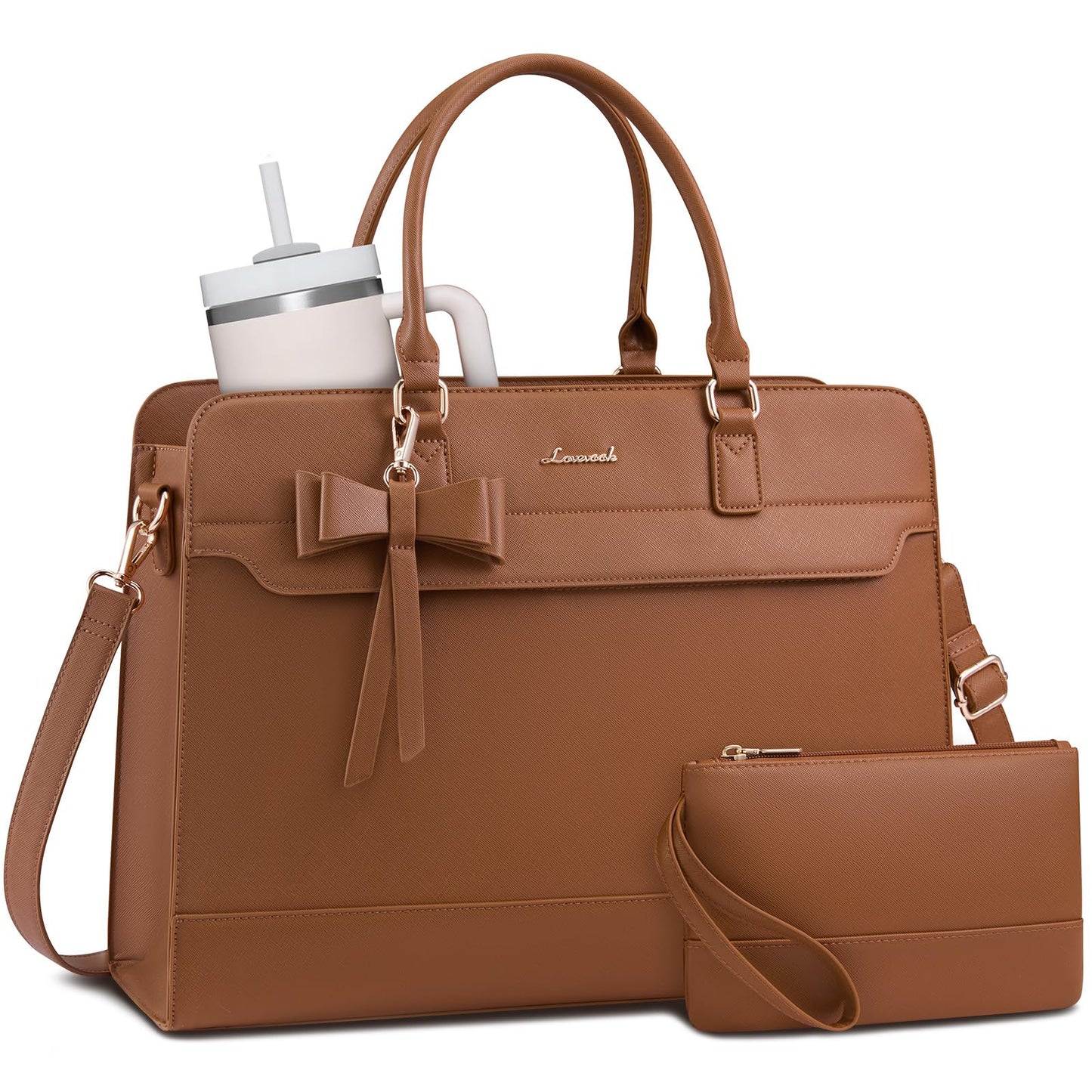 LOVEVOOK Laptop Handbags for Women, 15.6 Inch Ladies Work Bags Large Tote Bags with Compartments, PU Leather Womens Handbag Shoulder Bag for Office School Teacher Shopping Business