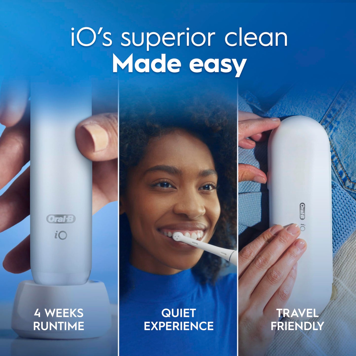 Oral-B iO2 Electric Toothbrush, Night Black - Long-Lasting Battery for Travel, Includes Gentle Care Brush Head, Travel Case and Refill Holder, Easy Switch to Electric Brushing, UK Two Pin Plug