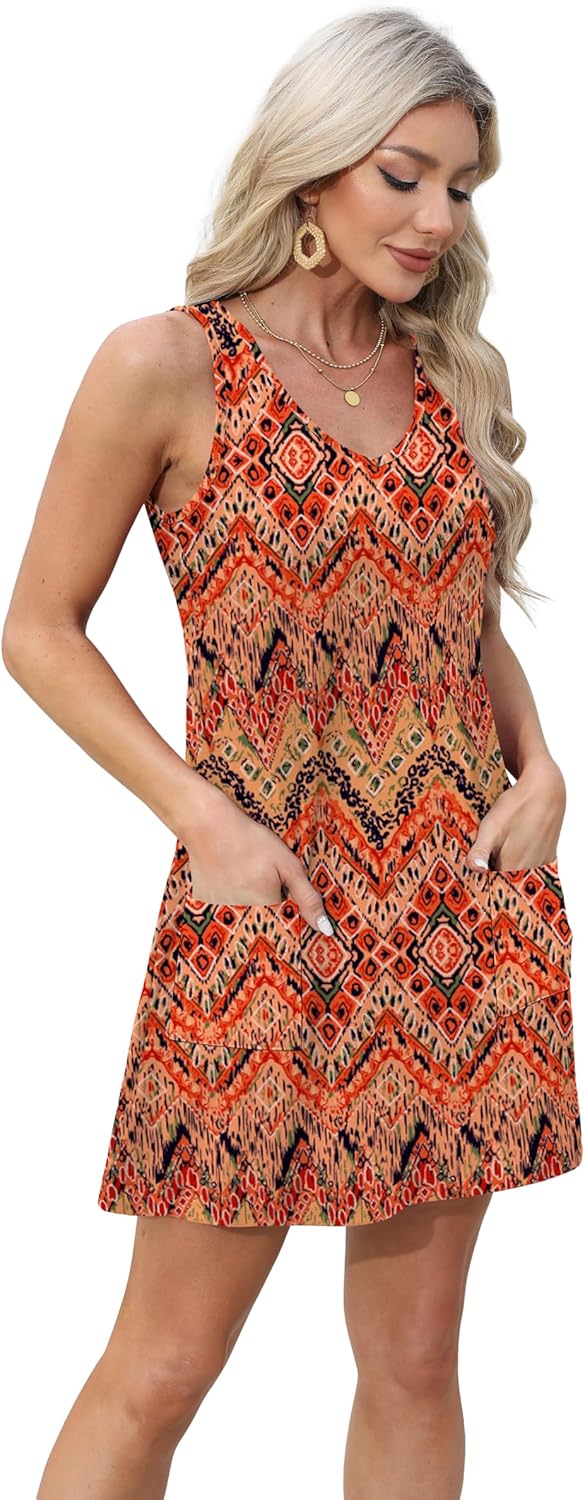 Aokosor Womens Summer Dresses 2025 Loose V Neck Sleeveless Sundress Beach Coverup with Pockets Floral/Plain/Eyelet