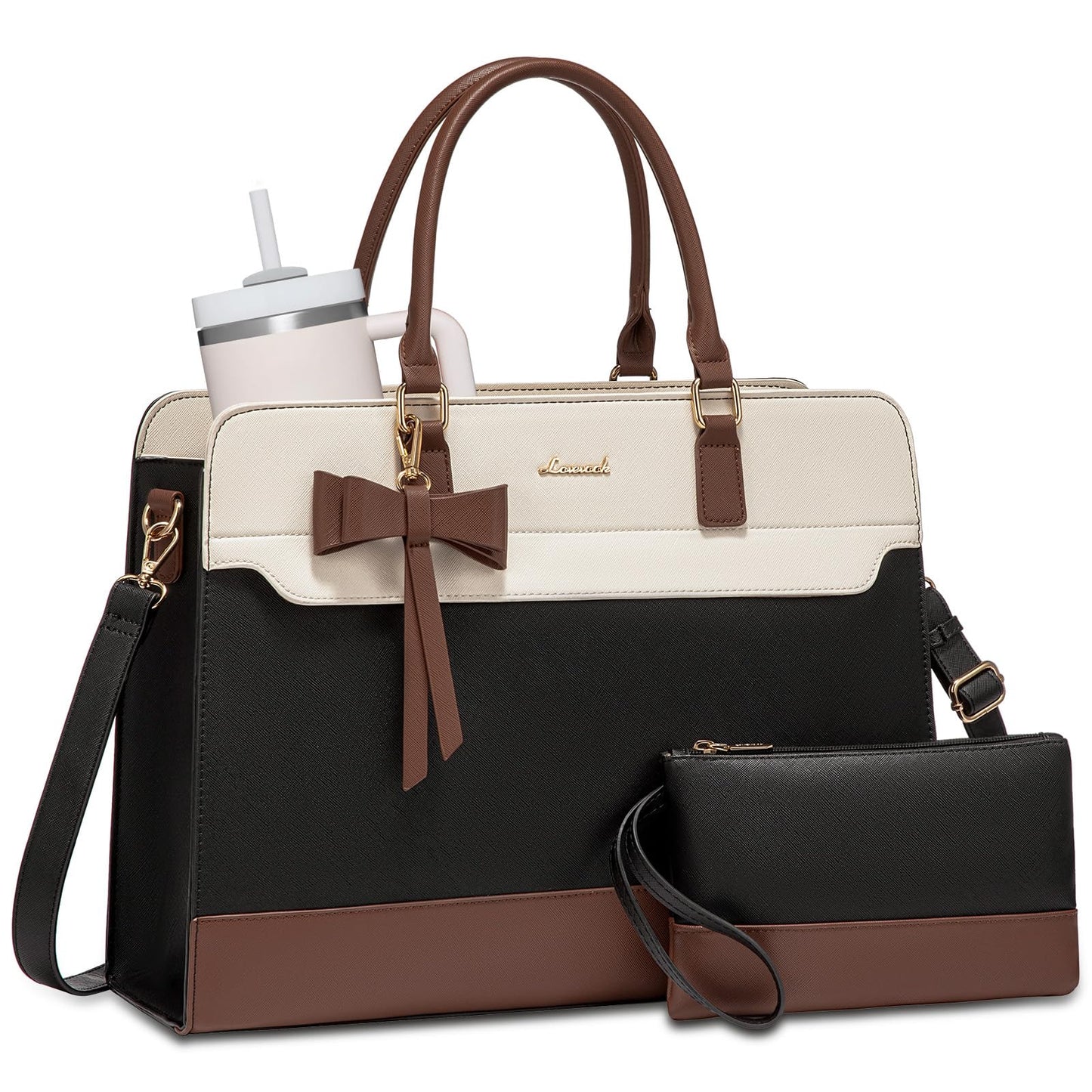 LOVEVOOK Laptop Handbags for Women, 15.6 Inch Ladies Work Bags Large Tote Bags with Compartments, PU Leather Womens Handbag Shoulder Bag for Office School Teacher Shopping Business