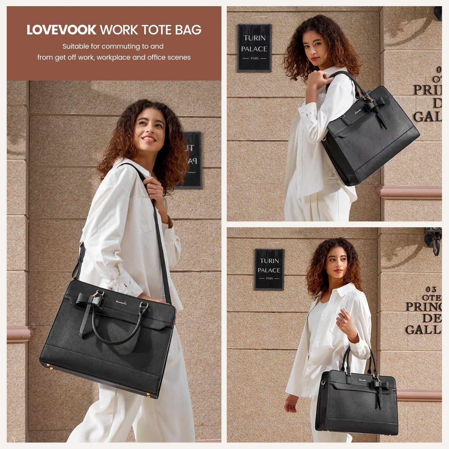 LOVEVOOK Laptop Handbags for Women, 15.6 Inch Ladies Work Bags Large Tote Bags with Compartments, PU Leather Womens Handbag Shoulder Bag for Office School Teacher Shopping Business