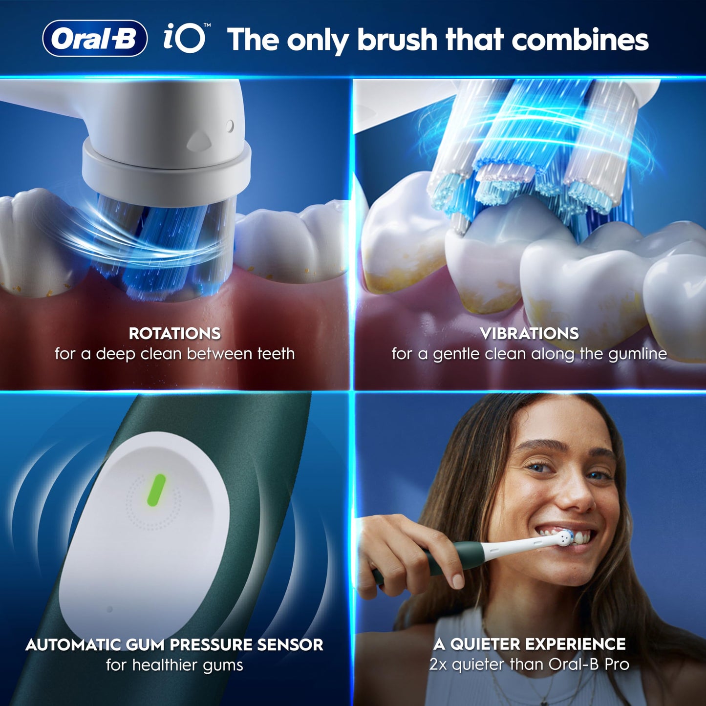 Oral-B iO2 Electric Toothbrush, Night Black - Long-Lasting Battery for Travel, Includes Gentle Care Brush Head, Travel Case and Refill Holder, Easy Switch to Electric Brushing, UK Two Pin Plug