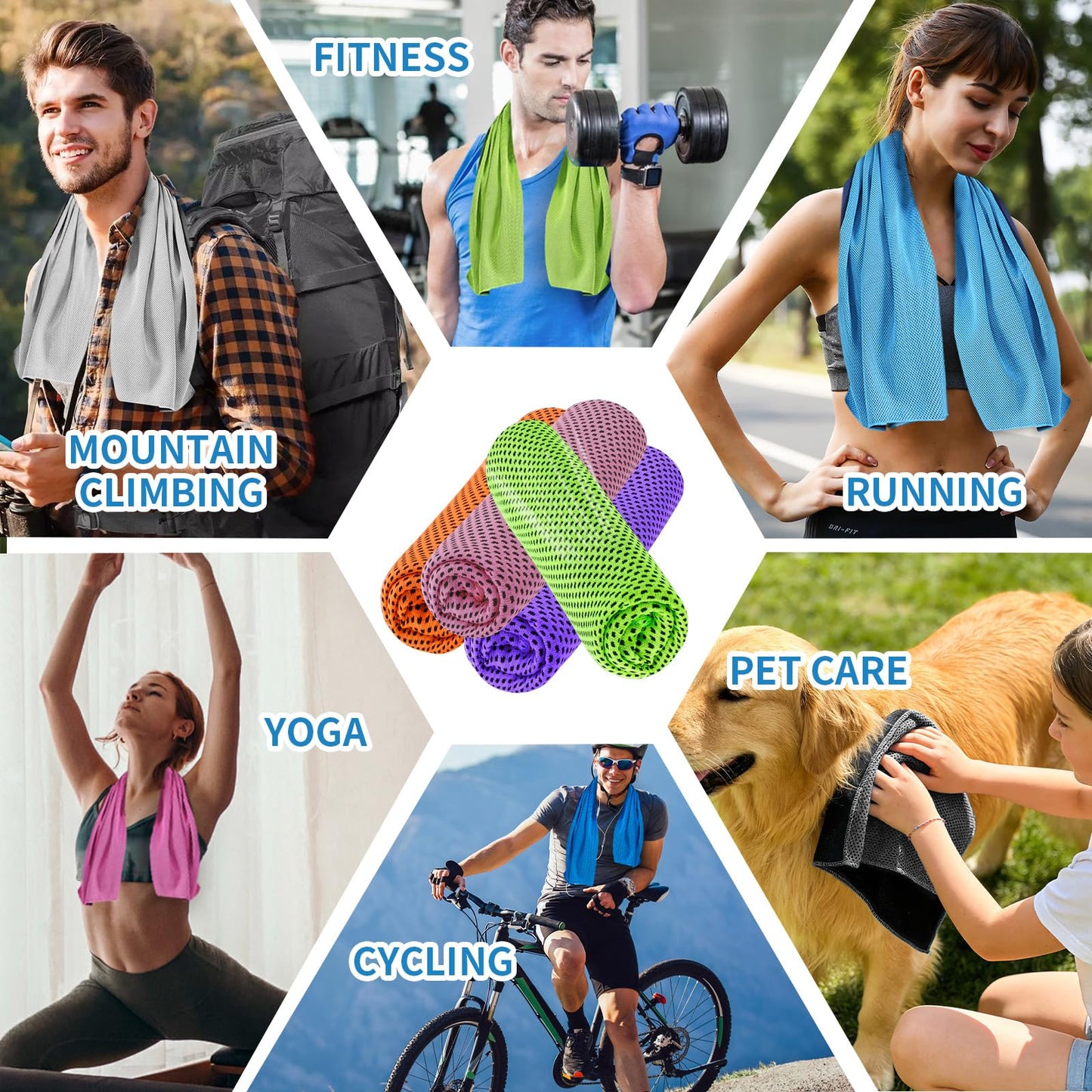WIURGOHA 6 Pack Cooling Towels for Neck and Face,Microfiber Cooling Gym Towels,Soft Cooling Neck Towels Rags Cooling Neck Wraps Sweat Towel for Sports,Gym,Yoga,Workout,Running,Camping(40"x12")
