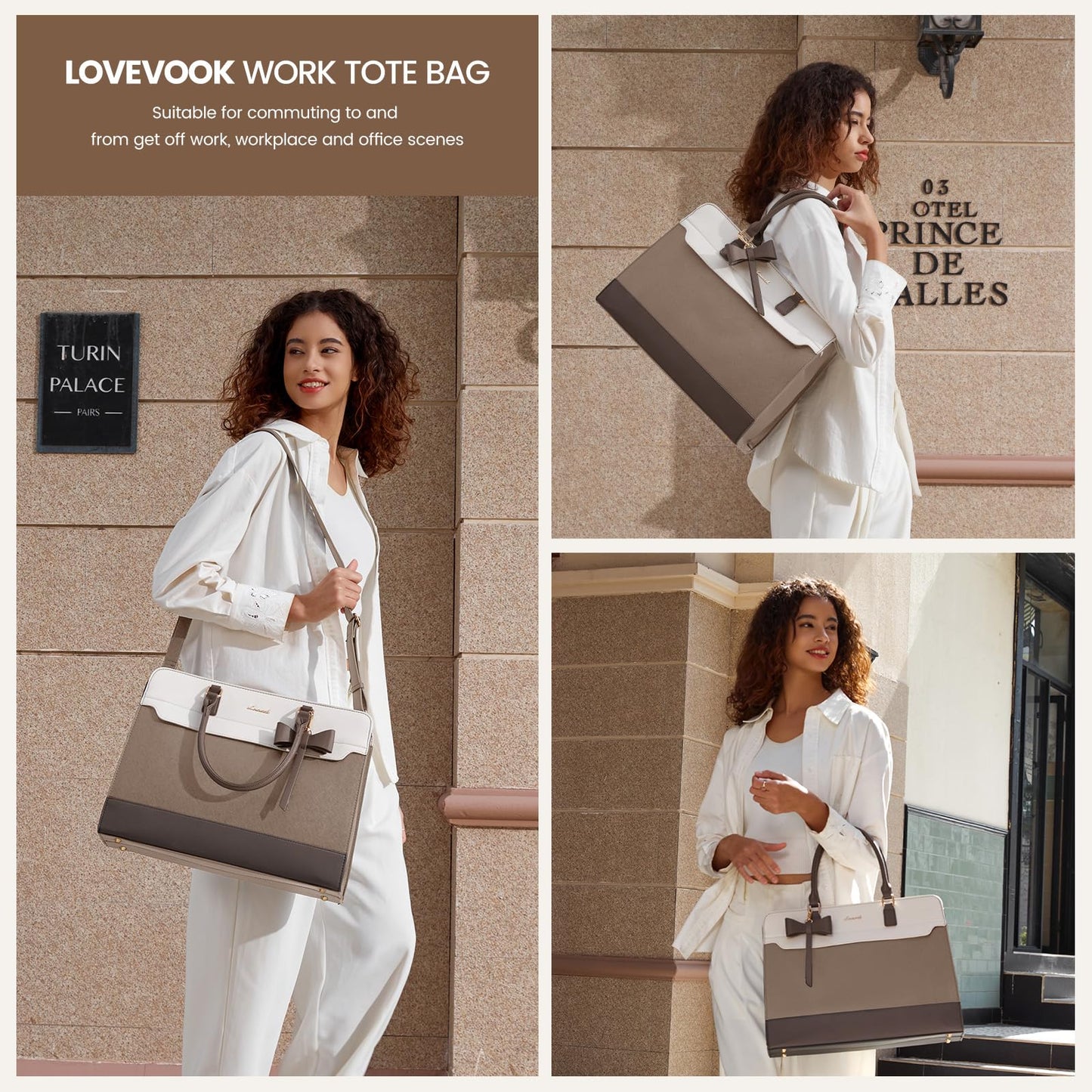 LOVEVOOK Laptop Handbags for Women, 15.6 Inch Ladies Work Bags Large Tote Bags with Compartments, PU Leather Womens Handbag Shoulder Bag for Office School Teacher Shopping Business