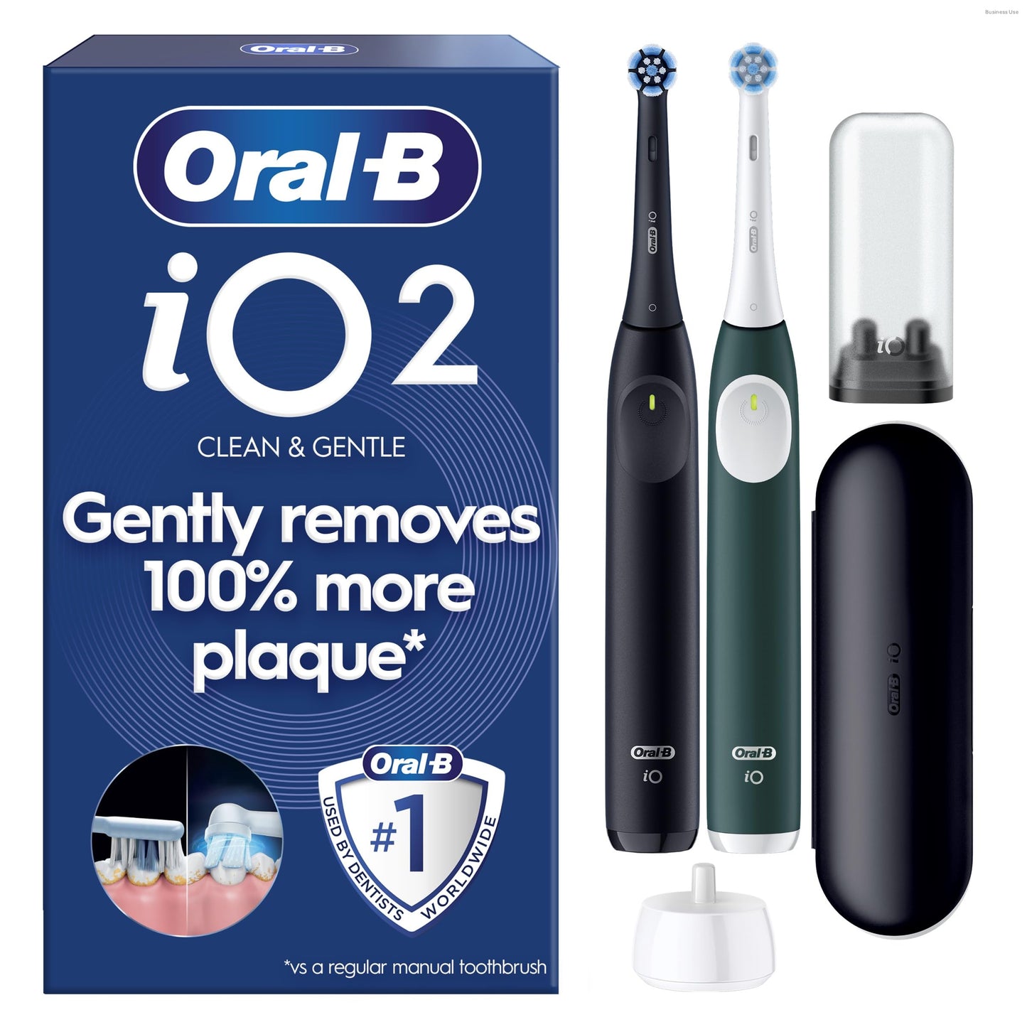 Oral-B iO2 Electric Toothbrush, Night Black - Long-Lasting Battery for Travel, Includes Gentle Care Brush Head, Travel Case and Refill Holder, Easy Switch to Electric Brushing, UK Two Pin Plug