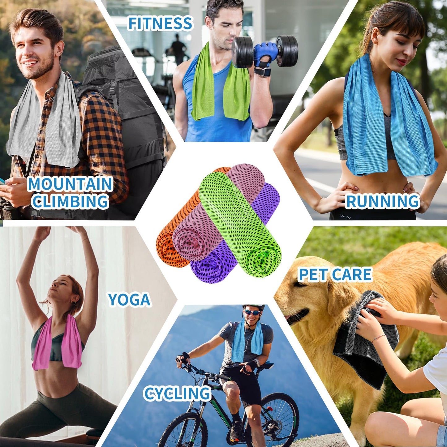 WIURGOHA 6 Pack Cooling Towels for Neck and Face,Microfiber Cooling Gym Towels,Soft Cooling Neck Towels Rags Cooling Neck Wraps Sweat Towel for Sports,Gym,Yoga,Workout,Running,Camping(40"x12")