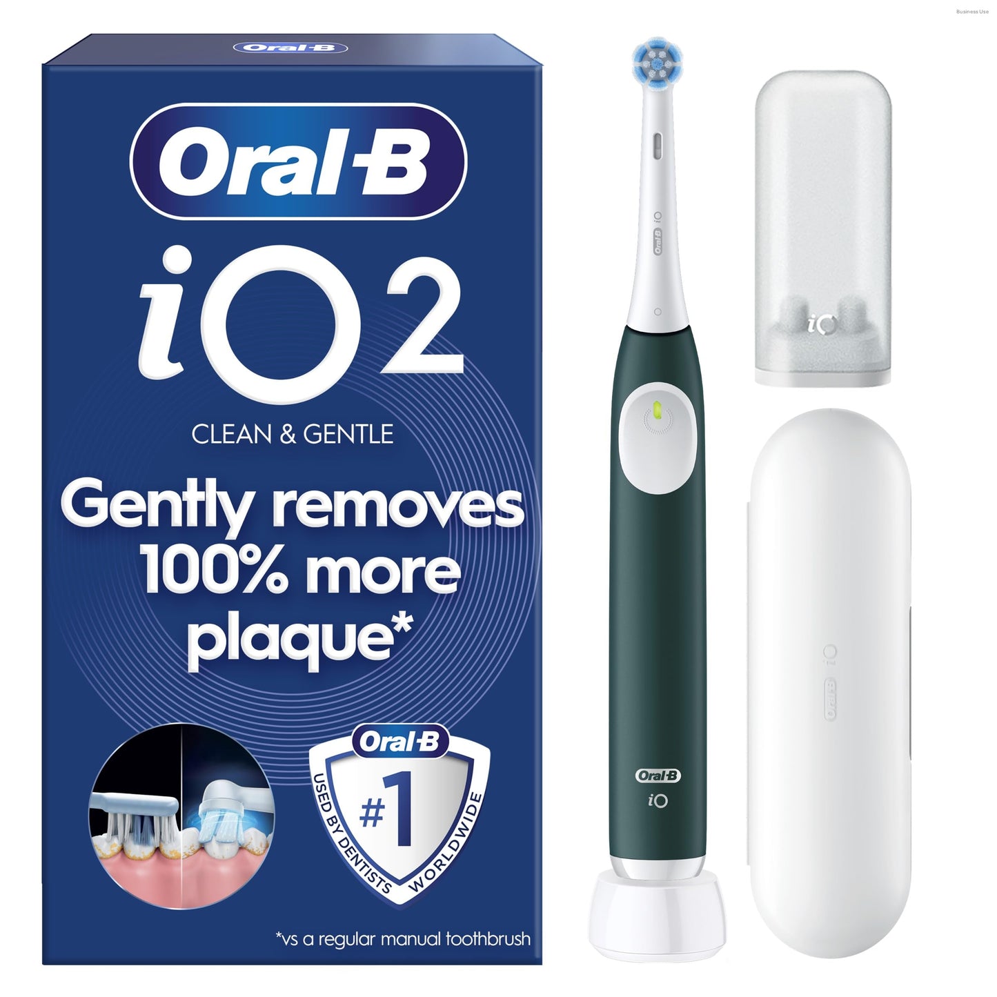 Oral-B iO2 Electric Toothbrush, Night Black - Long-Lasting Battery for Travel, Includes Gentle Care Brush Head, Travel Case and Refill Holder, Easy Switch to Electric Brushing, UK Two Pin Plug