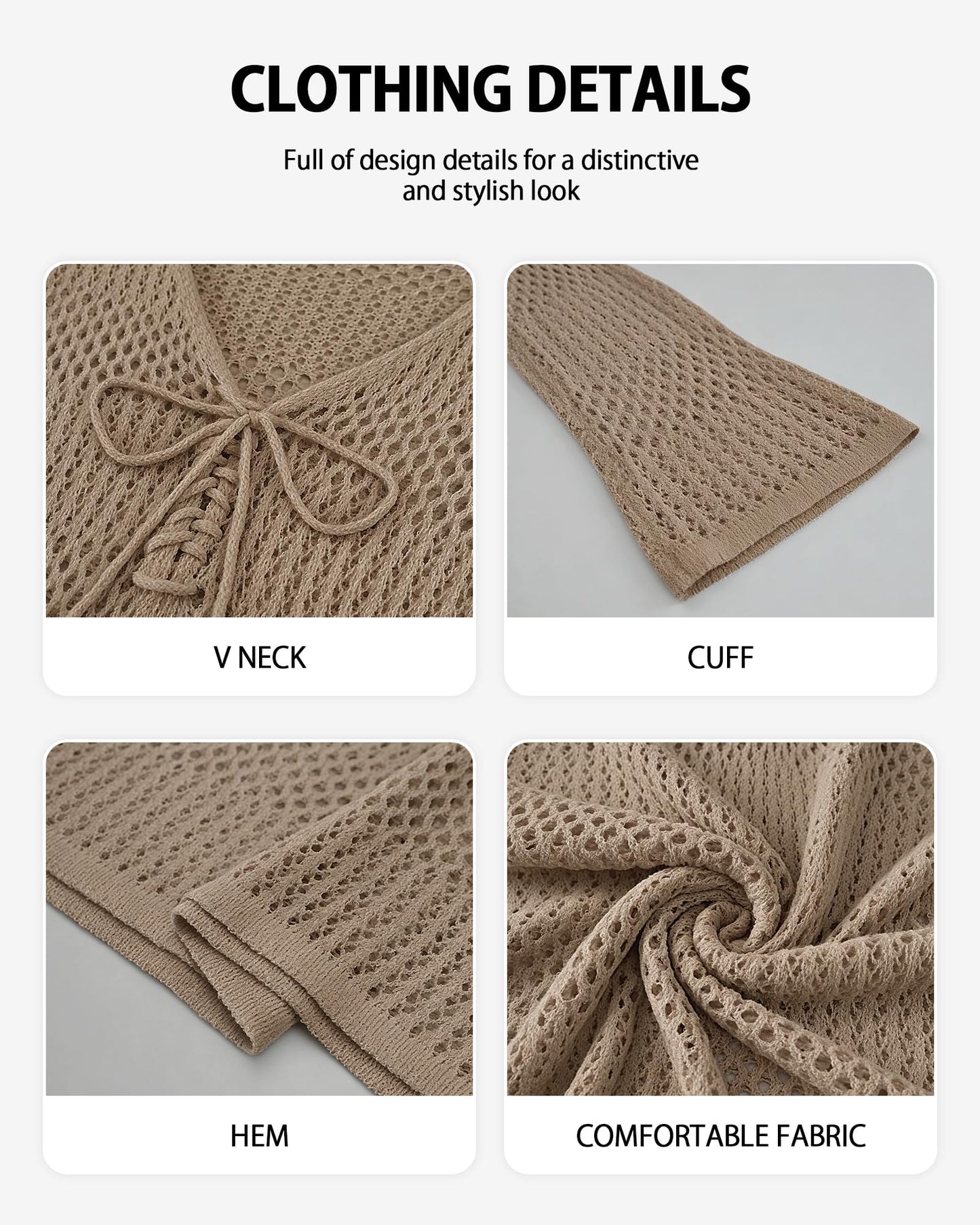 Bsubseach Women Swimsuit Crochet Coverup Long Sleeve V Neck Beach Knit Bathing Suits Cover Ups Mesh Bikini Hollow Out Dress