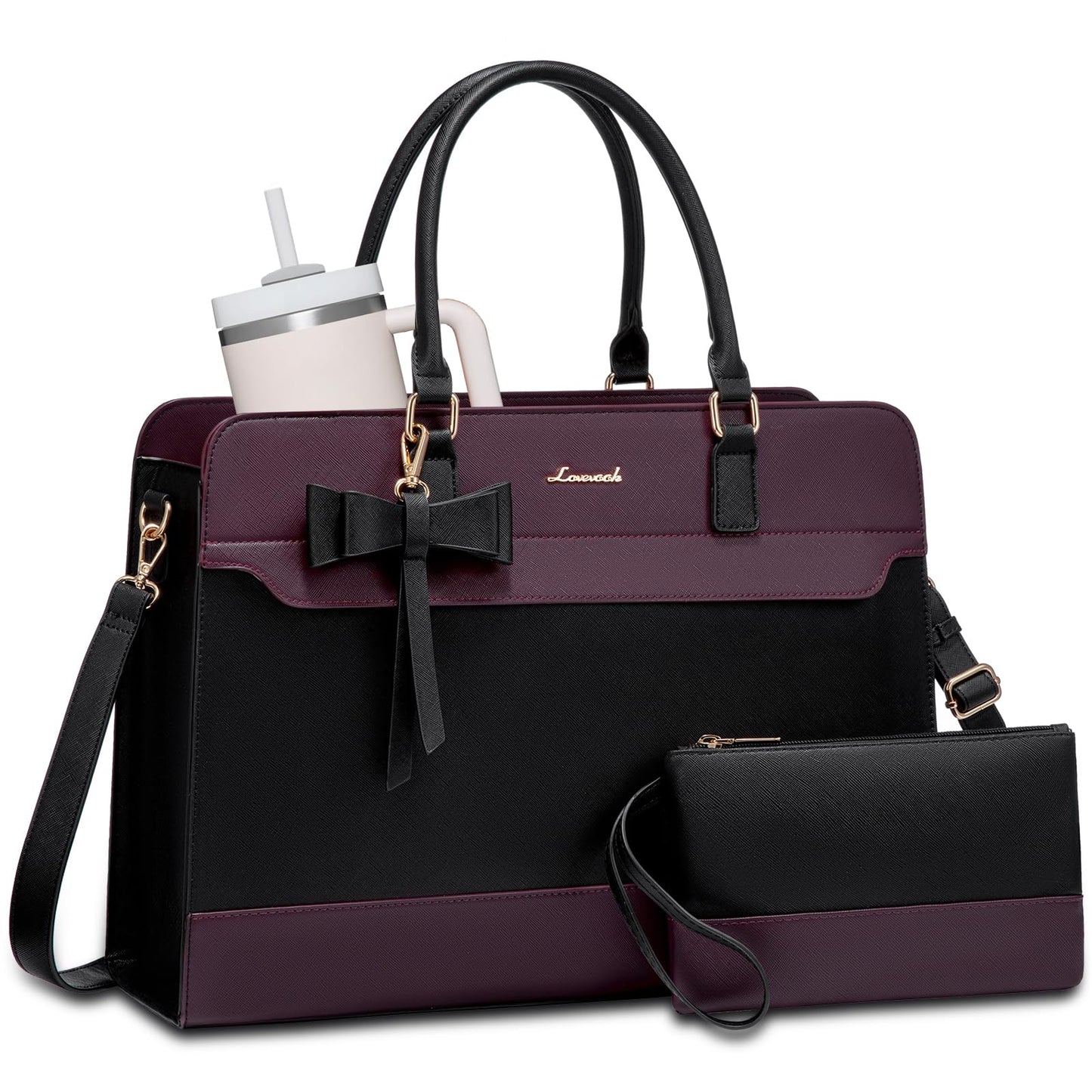 LOVEVOOK Laptop Handbags for Women, 15.6 Inch Ladies Work Bags Large Tote Bags with Compartments, PU Leather Womens Handbag Shoulder Bag for Office School Teacher Shopping Business