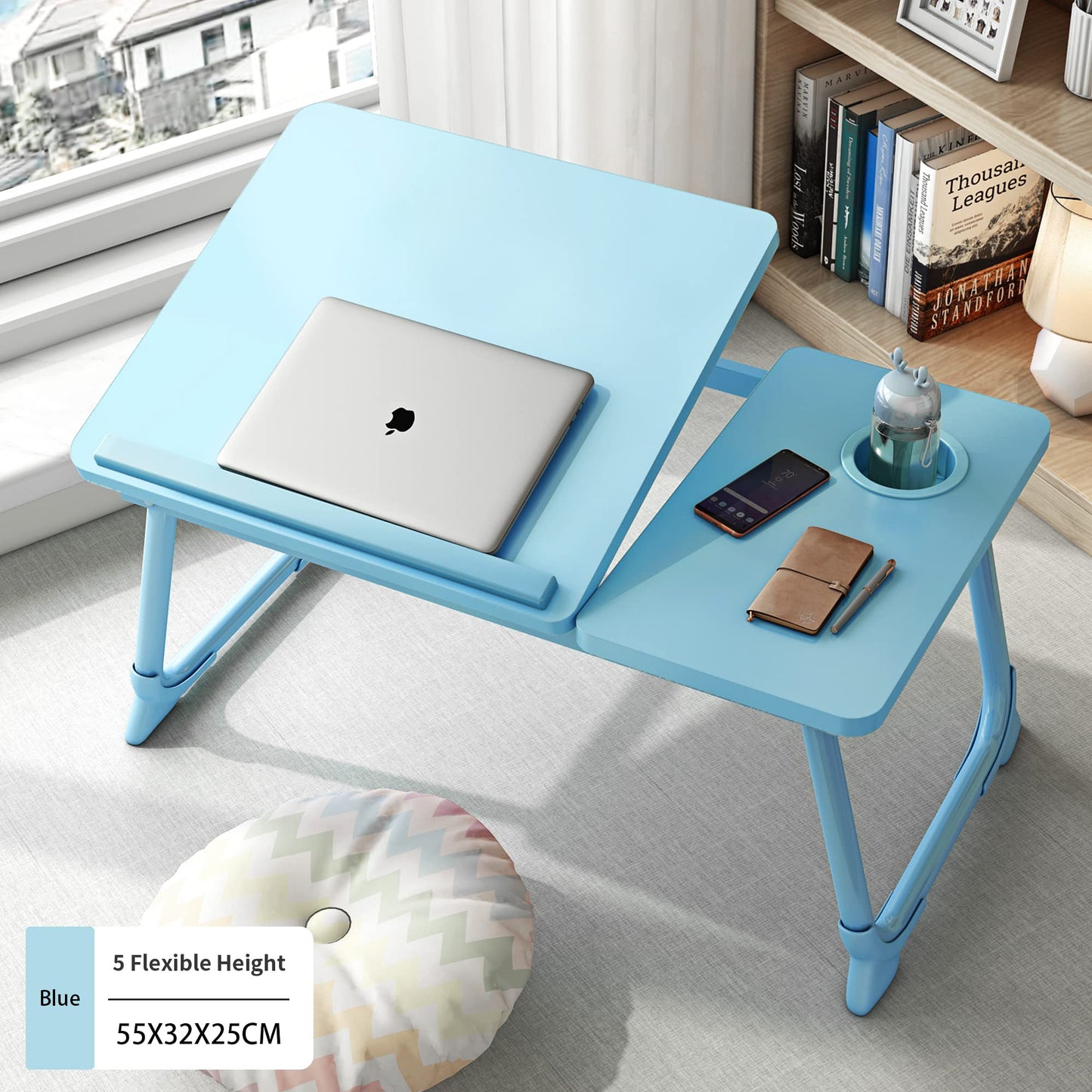 Laptop Desk, Laptop Bed Table with Foldable Legs & Cup Slot, Reading Holder Notebook Stand Breakfast Bed Tray Book Holder for Sofa, Bed, Terrace, Balcony