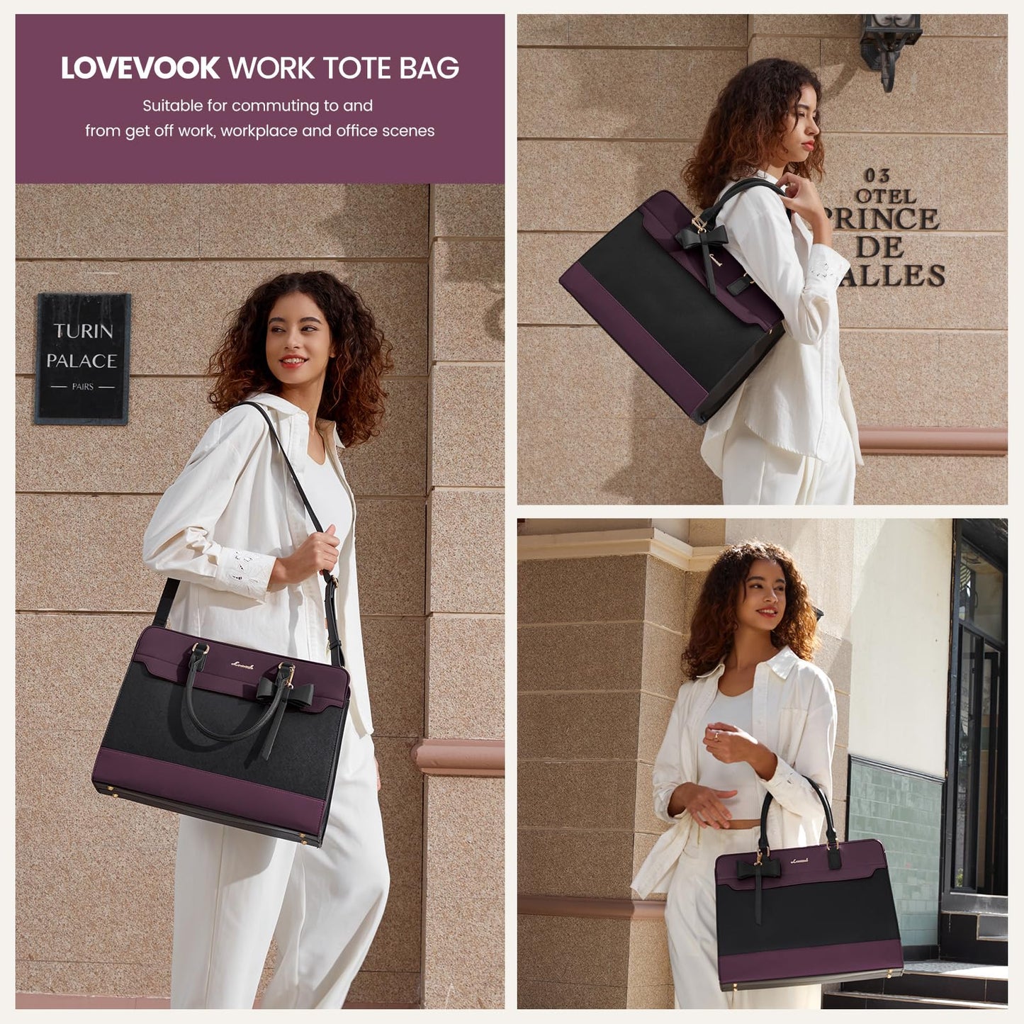 LOVEVOOK Laptop Handbags for Women, 15.6 Inch Ladies Work Bags Large Tote Bags with Compartments, PU Leather Womens Handbag Shoulder Bag for Office School Teacher Shopping Business