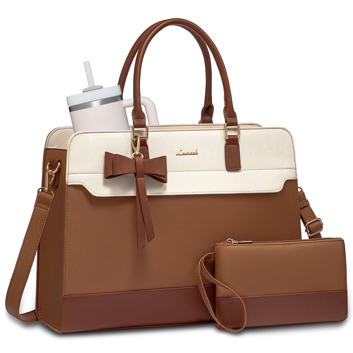 LOVEVOOK Laptop Handbags for Women, 15.6 Inch Ladies Work Bags Large Tote Bags with Compartments, PU Leather Womens Handbag Shoulder Bag for Office School Teacher Shopping Business