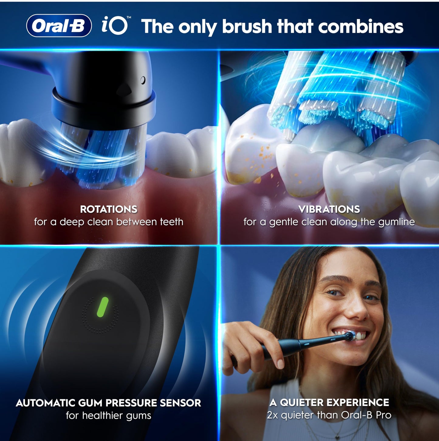 Oral-B iO2 Electric Toothbrush, Night Black - Long-Lasting Battery for Travel, Includes Gentle Care Brush Head, Travel Case and Refill Holder, Easy Switch to Electric Brushing, UK Two Pin Plug