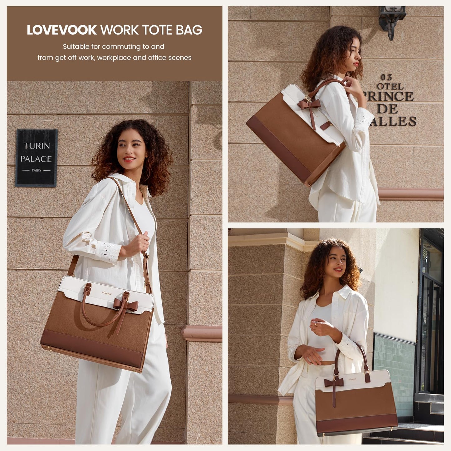 LOVEVOOK Laptop Handbags for Women, 15.6 Inch Ladies Work Bags Large Tote Bags with Compartments, PU Leather Womens Handbag Shoulder Bag for Office School Teacher Shopping Business
